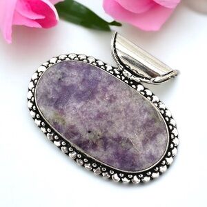 Large Lepidolite Silver 925 Crystal Gemstone Pendant Necklace